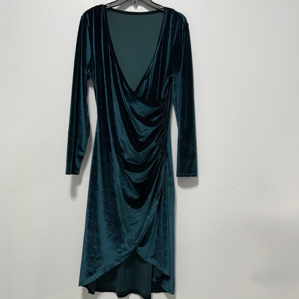 Elegant Velvet High Low Dress in Deep Teal